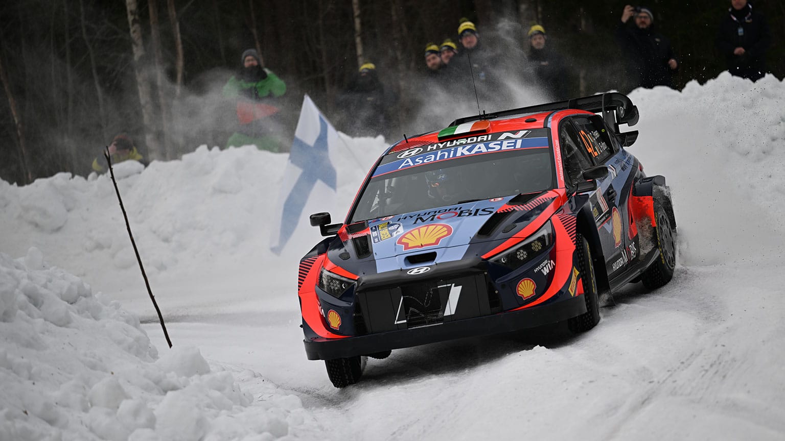 Craig Breen's Hyundai in action in Sweden
