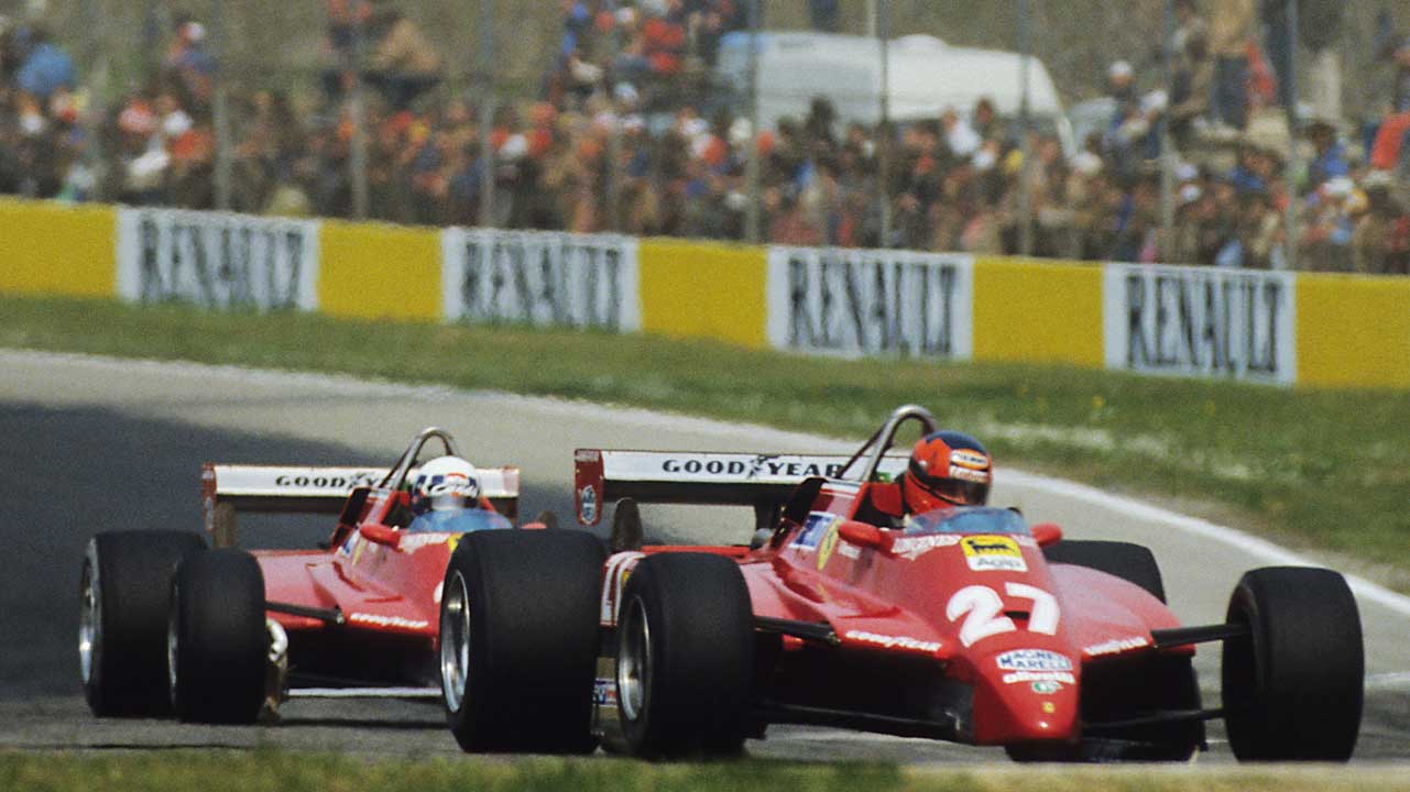 Gilles Villeneuve leads team-mate Didier Pironi
