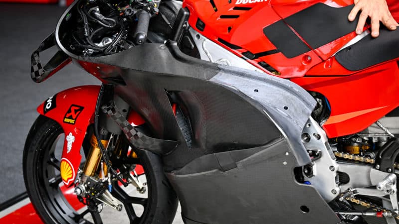 Ground effect fairing on Ducati MotoGP bike at 2023 Sepang test