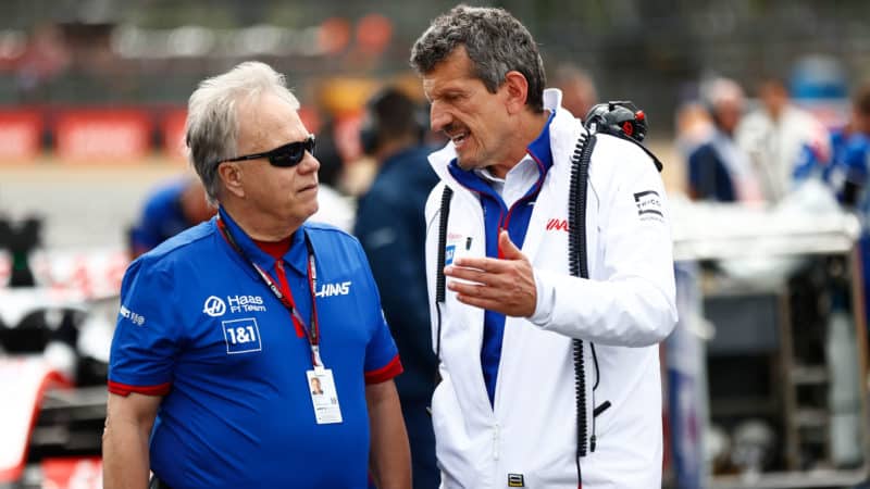 Haas team owner Gene Haas and boss Guenther Steiner 2022 British GP