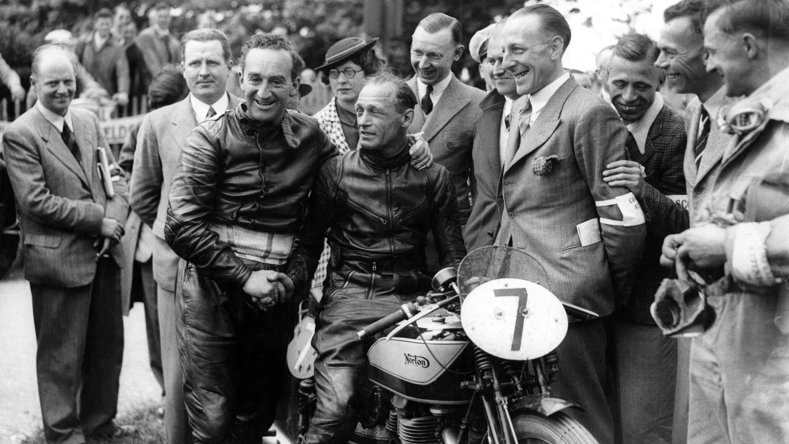 Jimmie Guthrie sits on his 350cc Norton