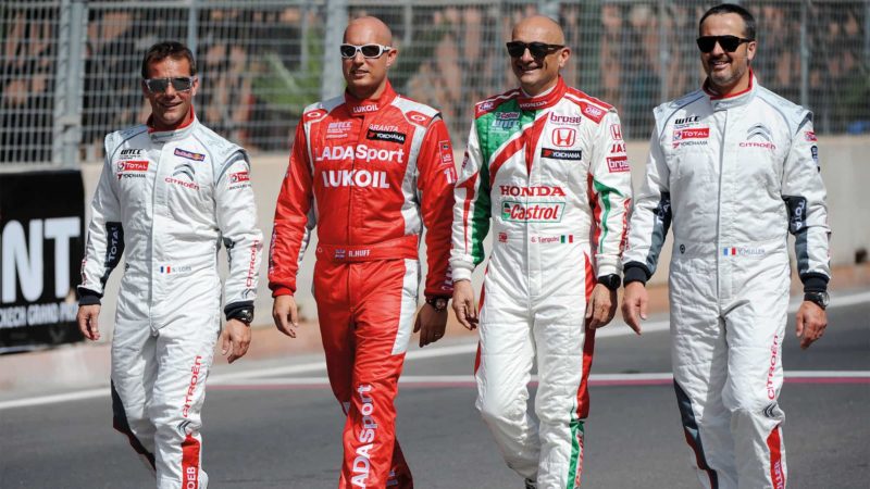 Loeb, Huff, Gabriele Tarquini and Yvan Muller at WTCC