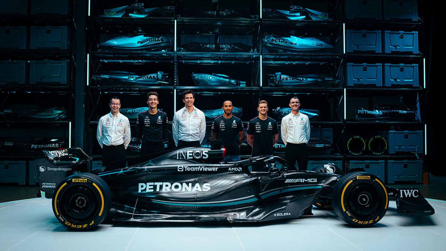 The Mercedes team around the new car