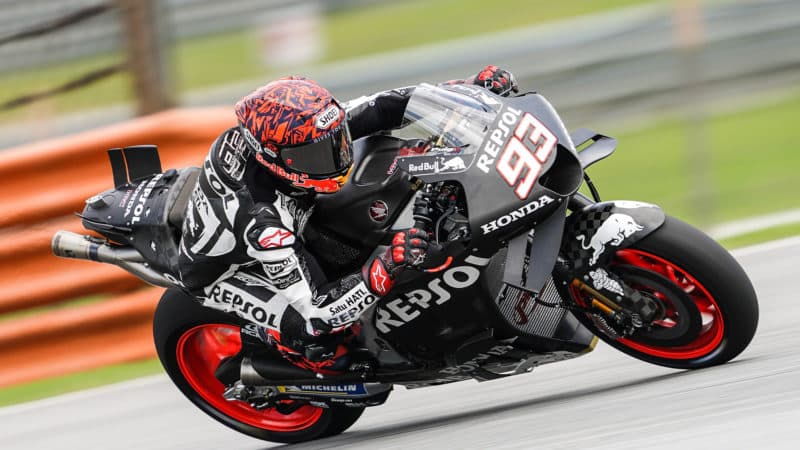 Marc Marquez on carbon Honda MotoGP bike at Sepang 2023 test