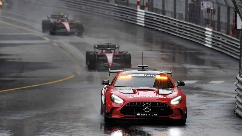 Monaco GP Ferrais follow the saftey car