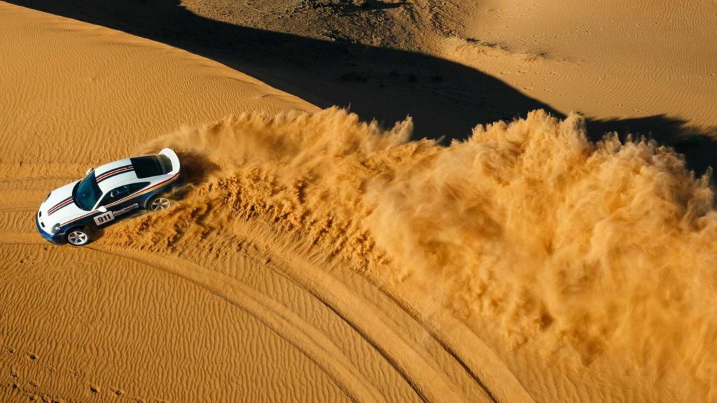 Porsche 911 drifting in the desert