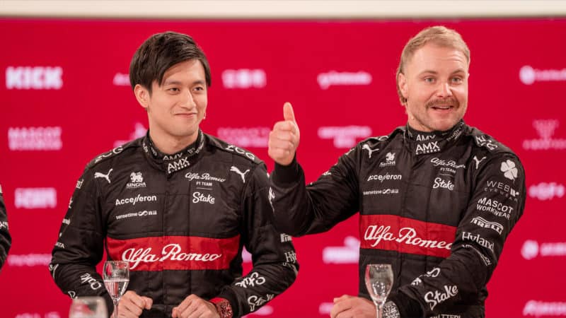 Zhou Guanyu and Valtteri Bottas at 2023 Alfa romeo F1 car launch