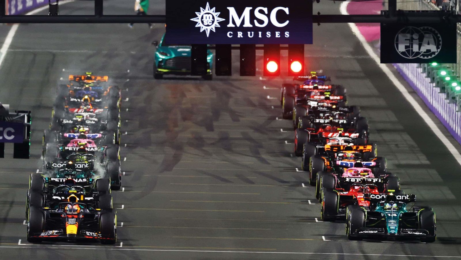 Alonso’s Aston Martin front of the grid at Jeddah