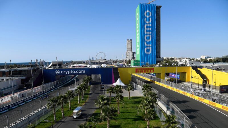 Aramco sign at Jeddah F1 track for 2023 Saudi Arabian Grand Prix