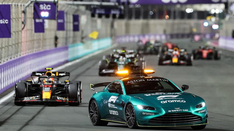 Aston Martin safety car leads the pack in the 2023 F1 Saudi Arabian GP