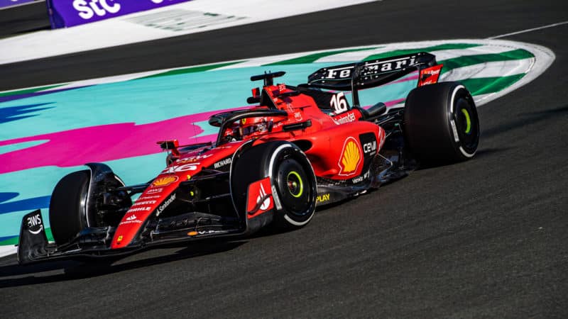 Charles Leclerc on track in the 2023 F1 Saudi Arabian Grand Prix
