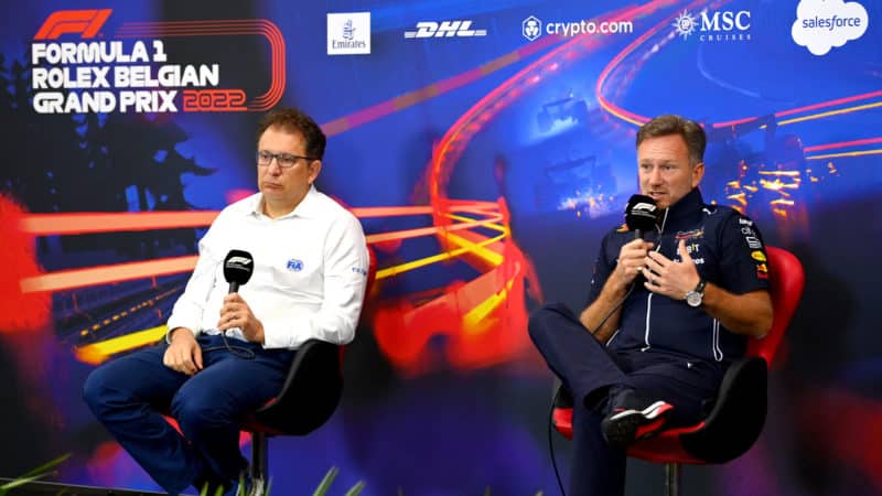 Christian Horner and Nikolas Tombazis in 2022 Belgian GP press conference
