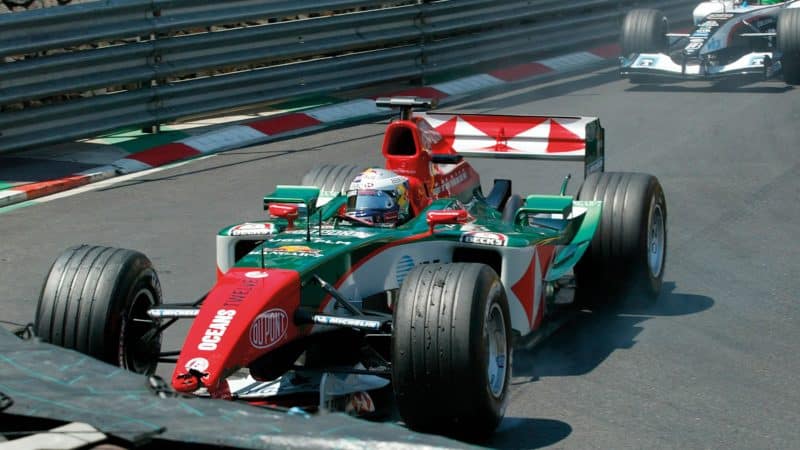 Christian Klien hitting barrier at Monaco in 2004