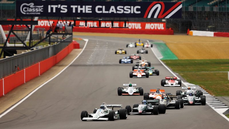 Classic race cars on track at Historic Silverstone Festival