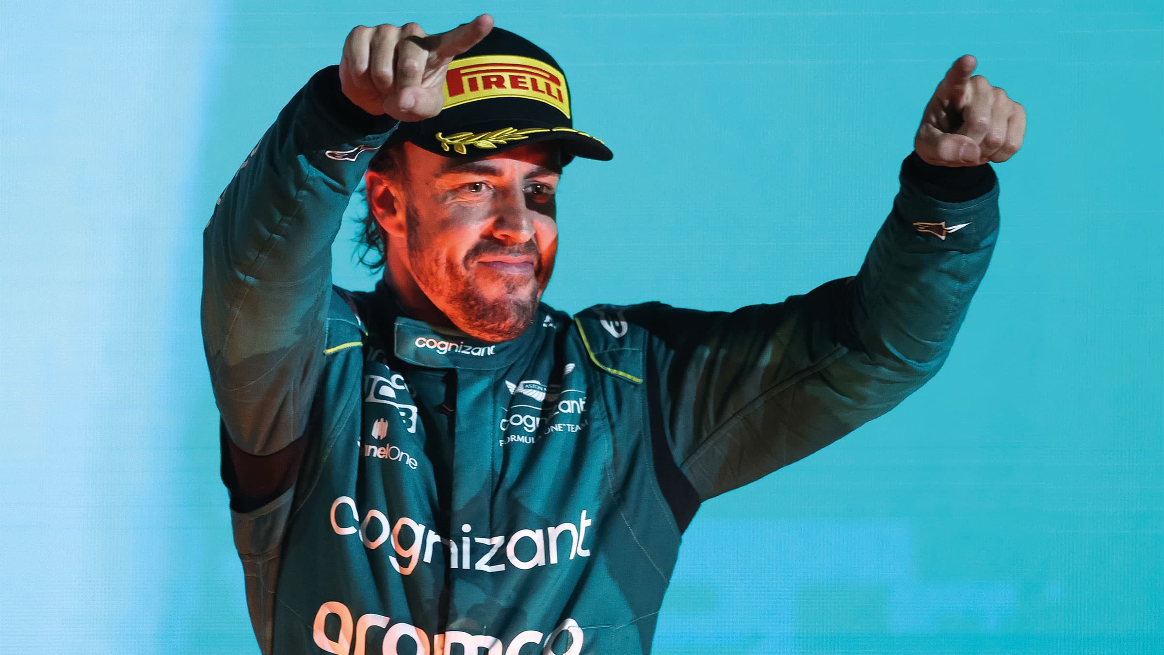 Fernando Alonson celeberates podium