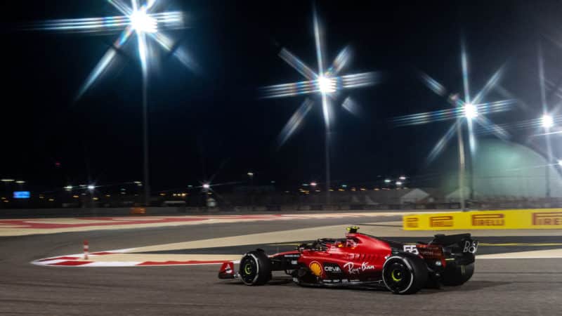 Ferrari's Carlos Sainz driving at the 2023 Bahrain GP