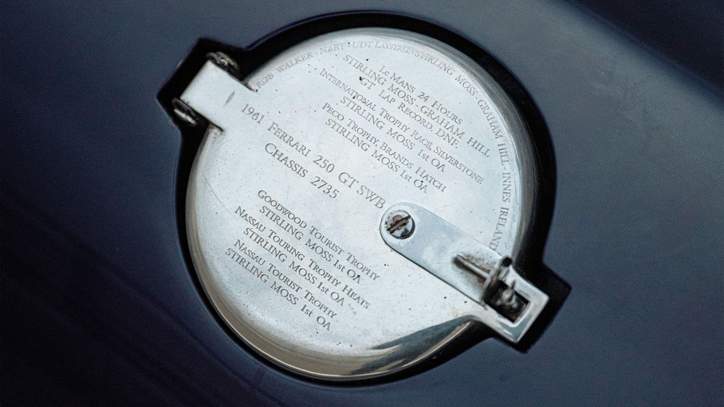 Fuel cap of the Ferrari 250 SWB