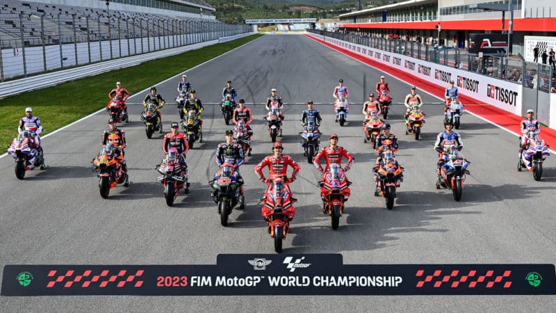 Group shot of 2023 MotoGP riders at Portimao