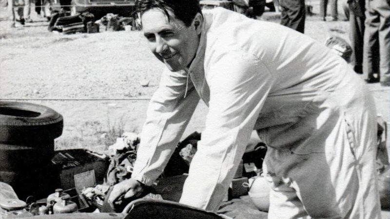 Jack Brabham working on gearbox problems