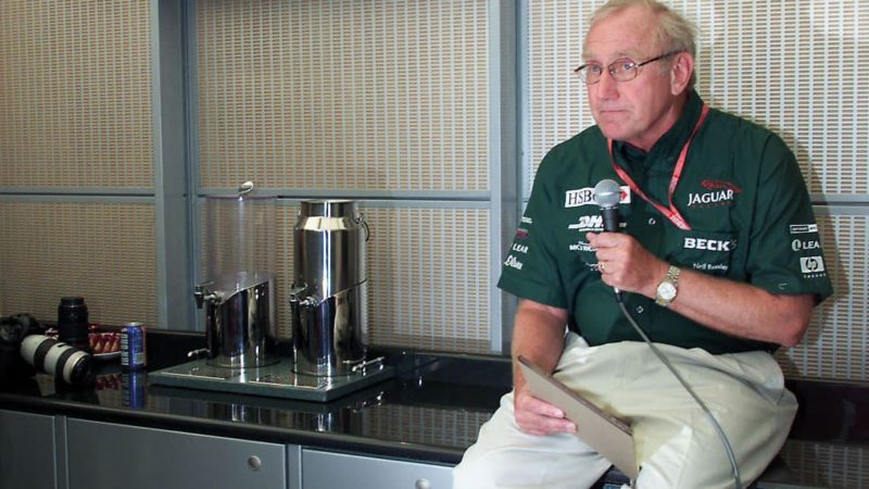 Jaguar Racing CEO Neil Ressler sitting on counter