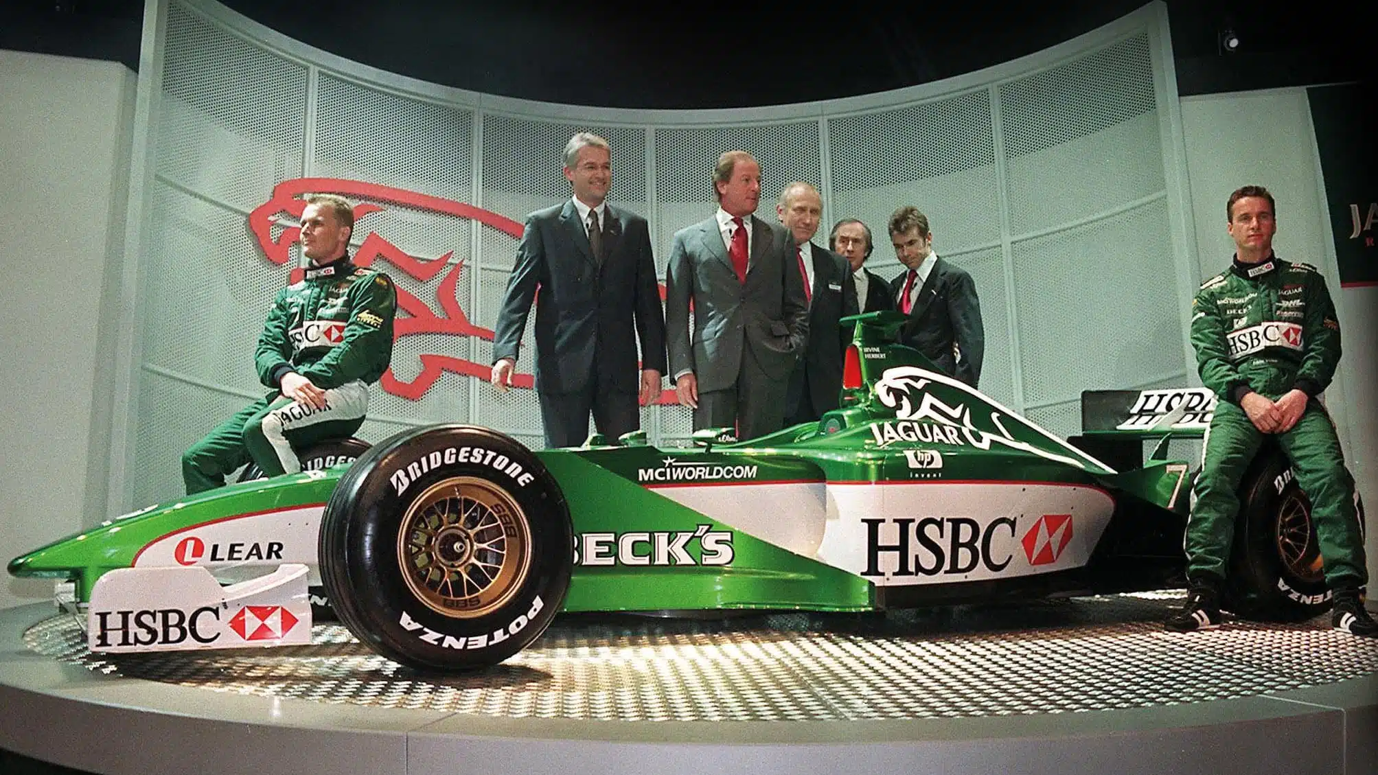 Jaguar car reveal with johnny herbert and Eddie Irvine