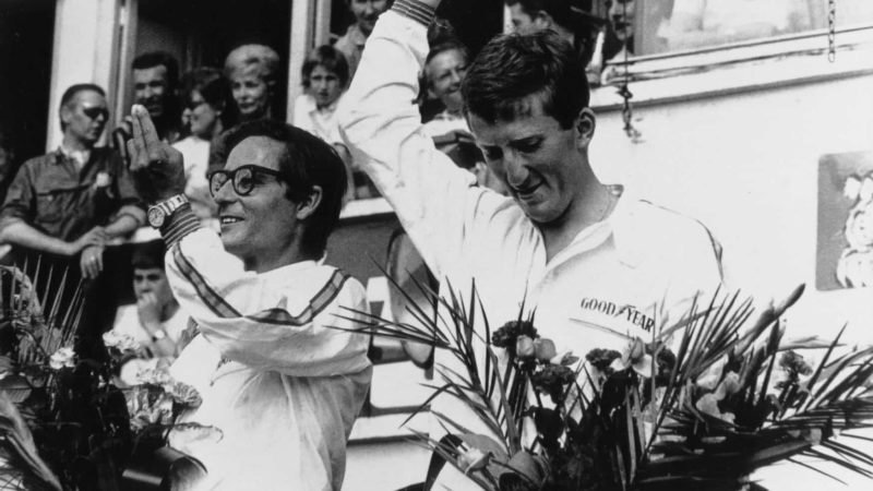 Masten Gregory and Jochen Rindt celebrate victory