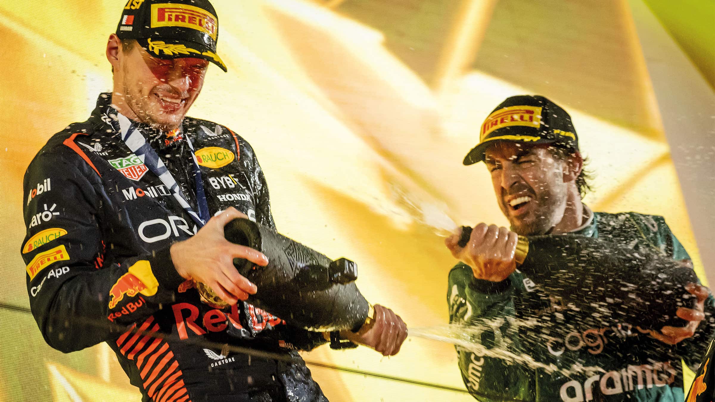 Max Verstappen and Fernando Alonsospray eachother