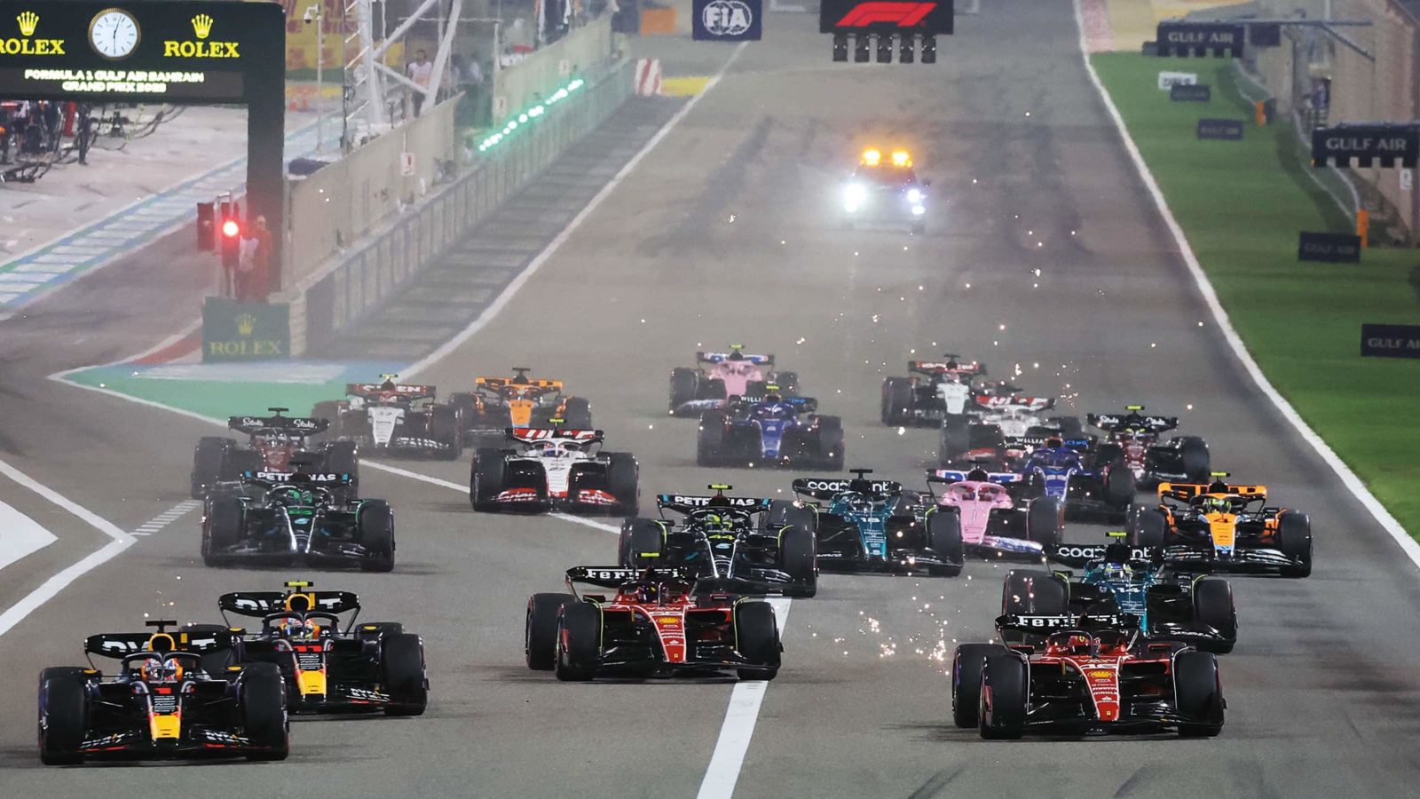 Max Verstappen, leads at the Bahrain Grand Prix