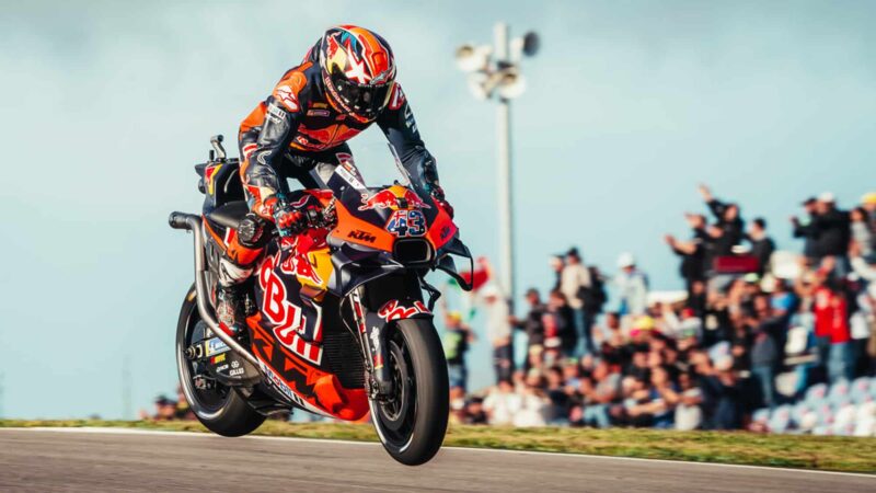 MotoGP KTM of Jack Miller with both wheels off ground