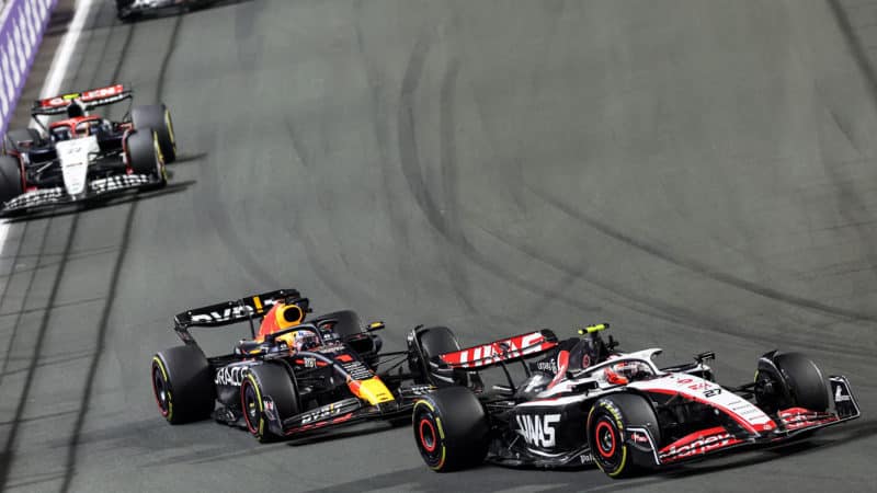 Nico Hulkenberg ahead of Max Verstappen in the 2023 F1 Saudi Arabian GP