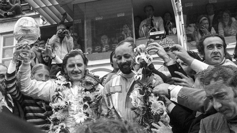 Not bad for an ‘old man’. Pescarolo and Hill celebrate Le Mans victory