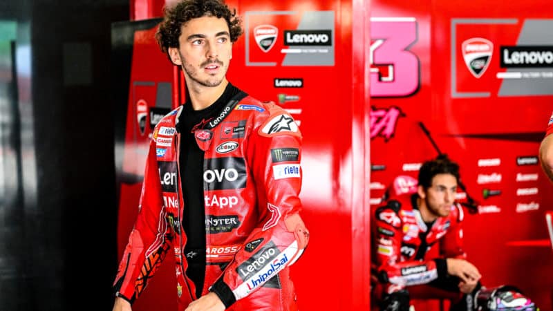 Pecco Bagnaia in Ducati MotoGP pit garage