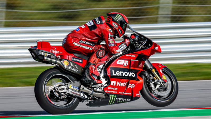 Pecco Bagnaia on Ducati MotoGO bike in 2023 Portimao testing