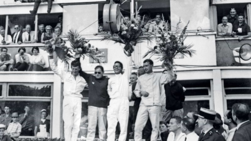 Rindt (left) and Gregory (middle) on the podium as drivers