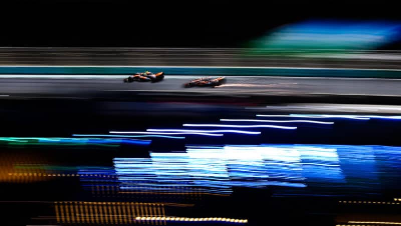 Sparks fly as Oscar Piastri and Lando Norris fight in the 2023 Saudi Arabian GP