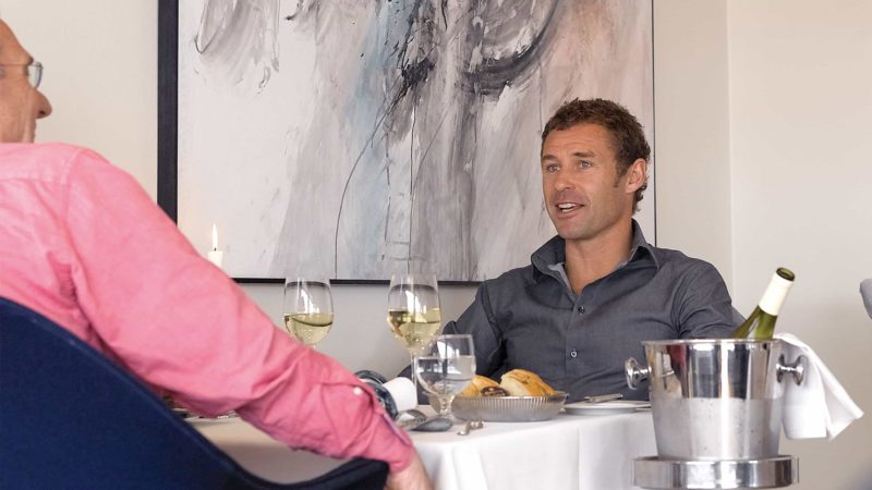 Tom Kristensen having lunch with Simon Taylor