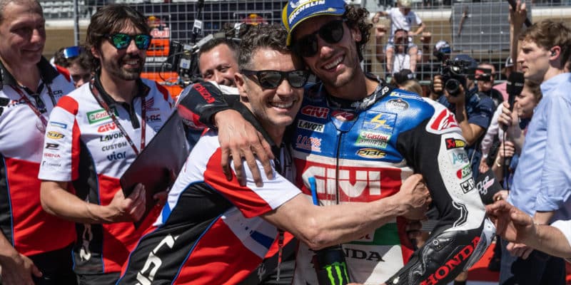 Alex-Rins-celebrates-2023-MotoGP-Circuit-of-the-Americas-win-with-his-LCR-Honda-team