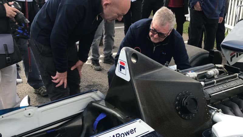 Brabham BT52 battery change at Goodwood Members Meeting