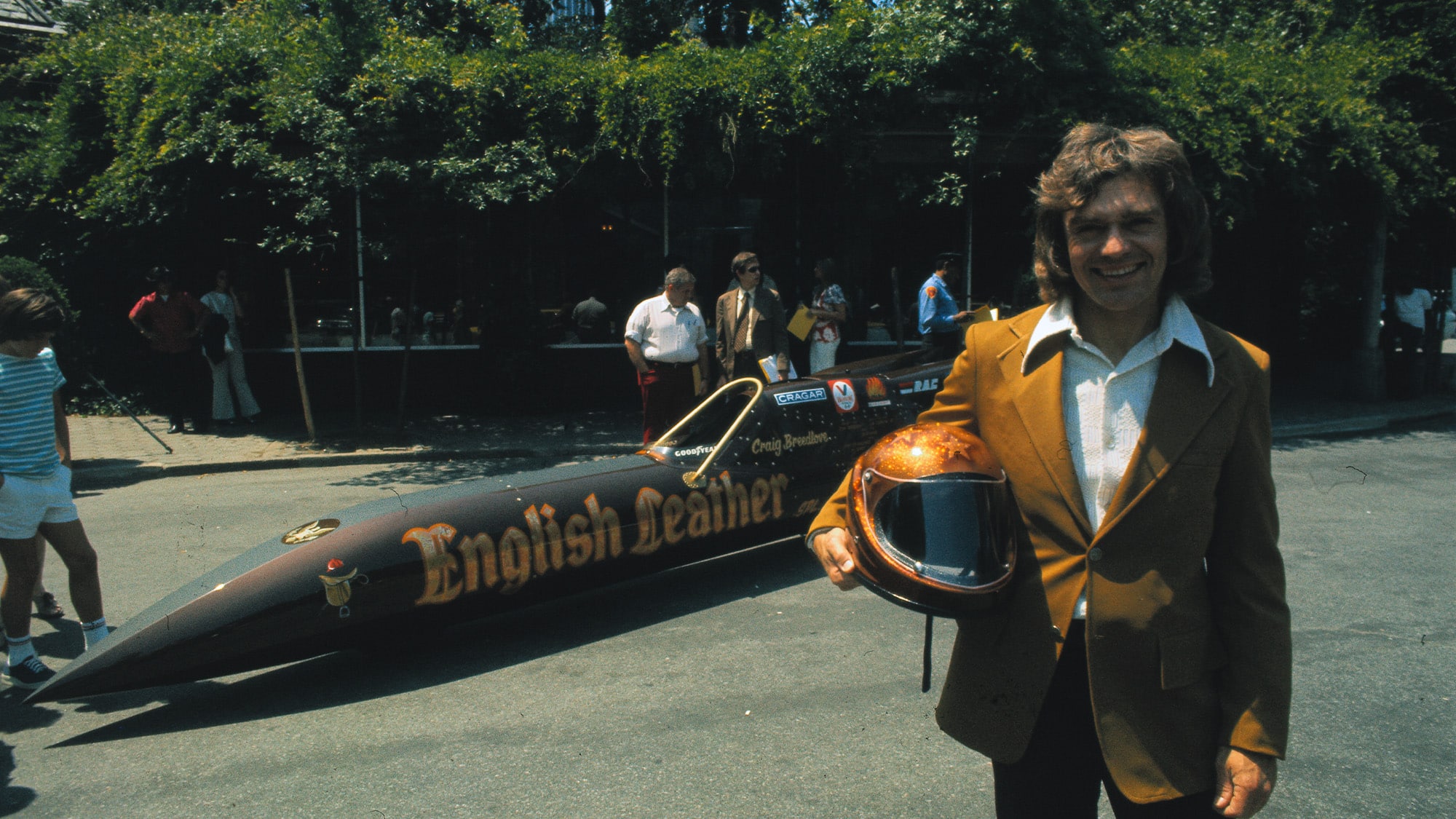 Craig Breedlove with English Leather land speed record car