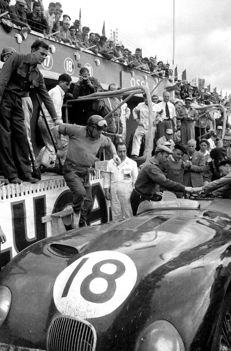 Duncan Hamilton and his Jaguar at Le Mans 1953