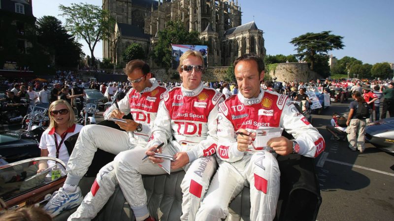 Emanuele Pirro, Frank Biela and Marco Werner celeberate