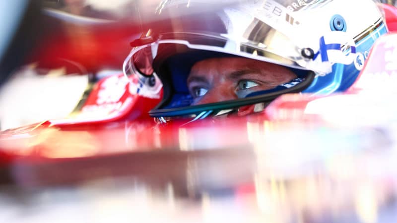 Eyes of Valtteri Bottas seen through his helmet at 2023 F1 Azerbaijan GP