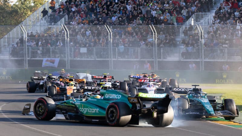 Fernando Alonso is spun round in 2023 Australian Grand Prix late restart