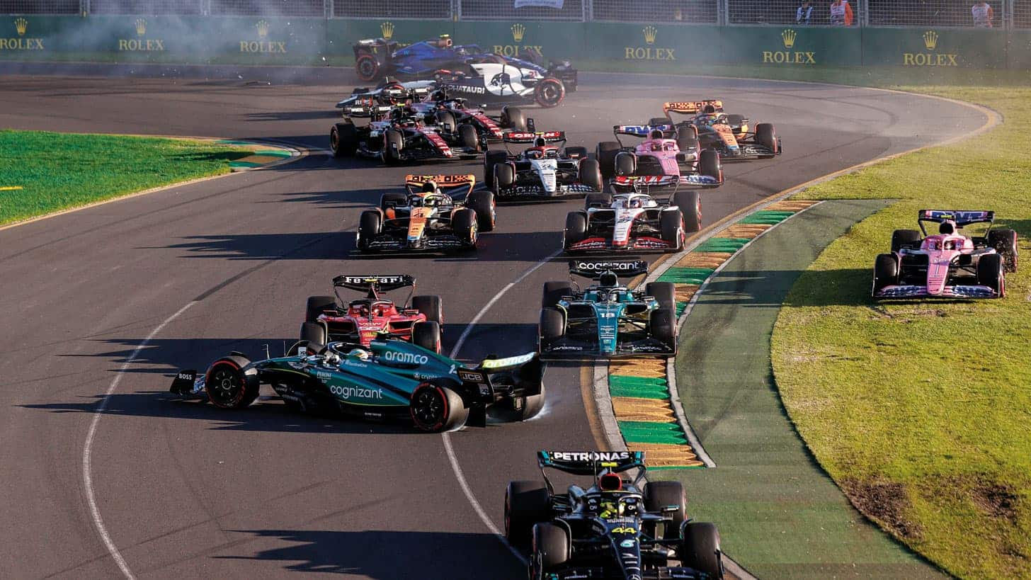 Fernando Alonso spun at turn one