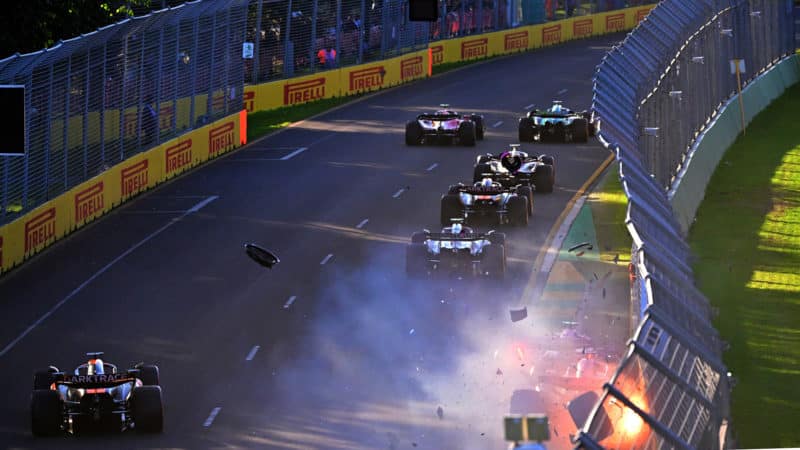 Flash of light as Alpine of Pierre Gasly hits the wall in 2023 Australian GP