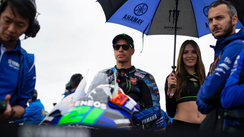 Franco Morbidelli in sunglasses sits on the MotoGP Argentine GP grid