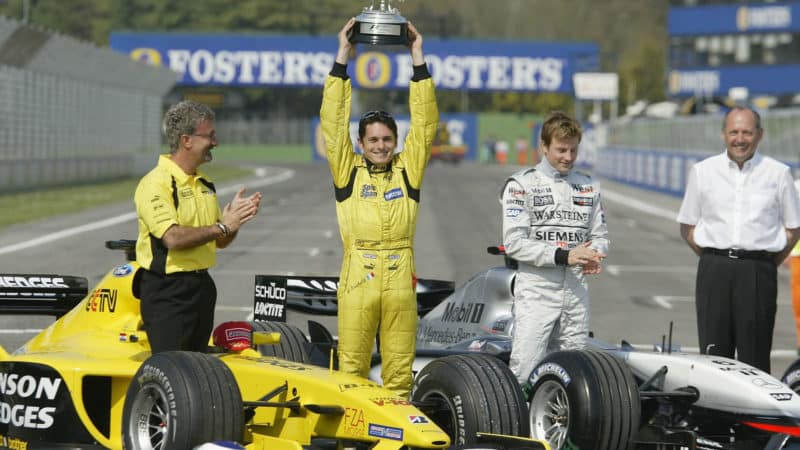 Giancarlo Fisichella Jordan awarded Brazilian GP trophy 2003