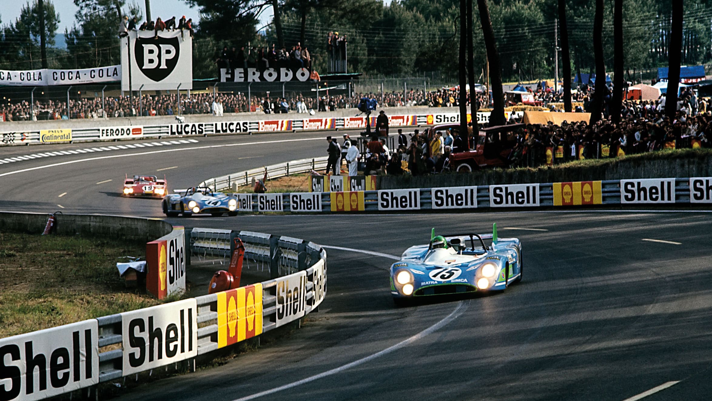 Graham Hill and Pescarolo on track at Le Mans 1972