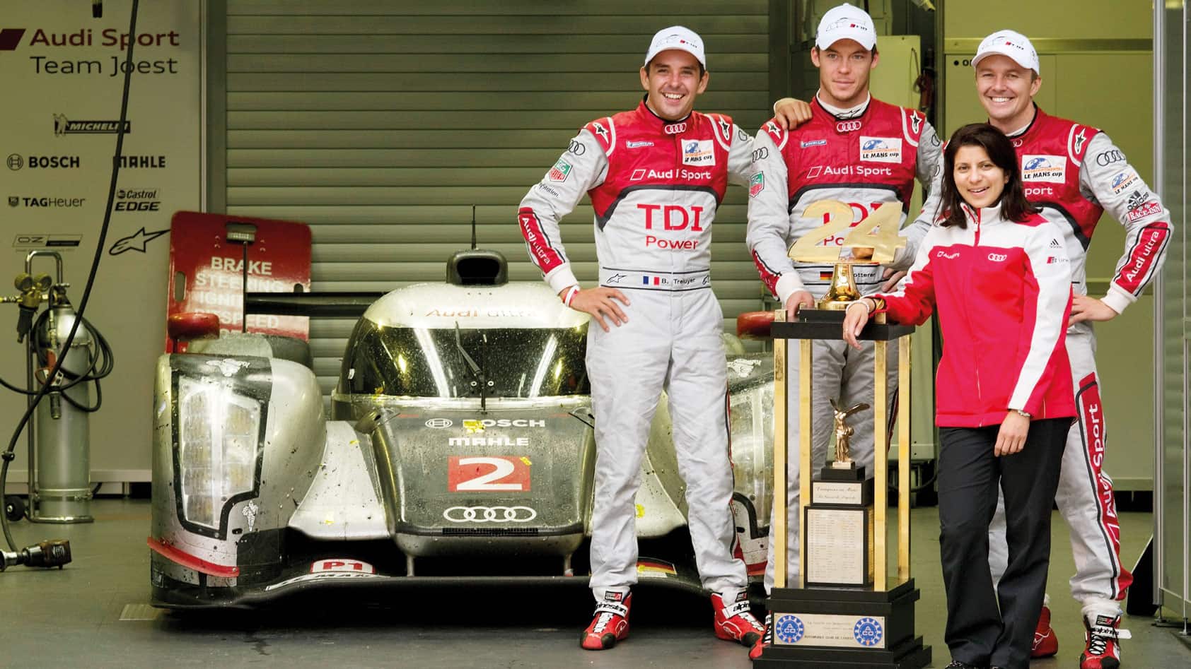 Leena Gade with André Lotterer, Benoît Tréluyer and Marcel Fässler