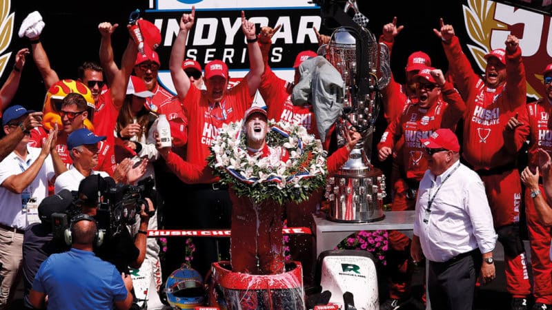 Marcus Ericsson celebrates IndyCar victory